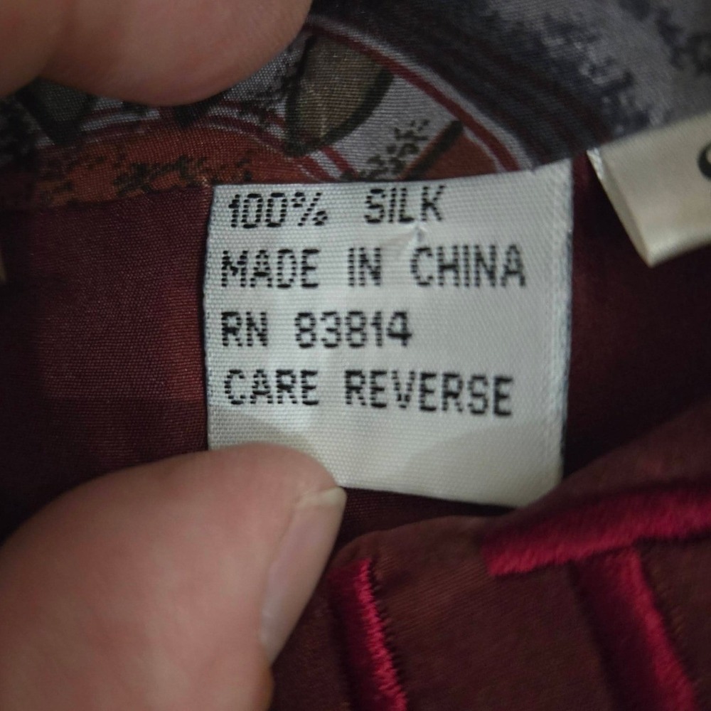 FU DA International Silk Bomber Jacket Small Burgundy Medallion Vintage - Picture 5 of 8